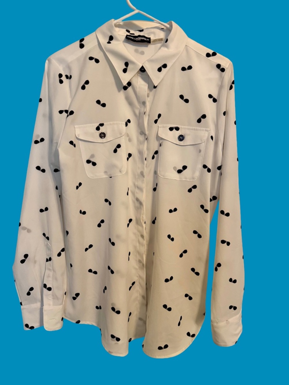 Karl Lagerfeld Women’s White Button-Down Shirt with Sunglasses Print- Size L